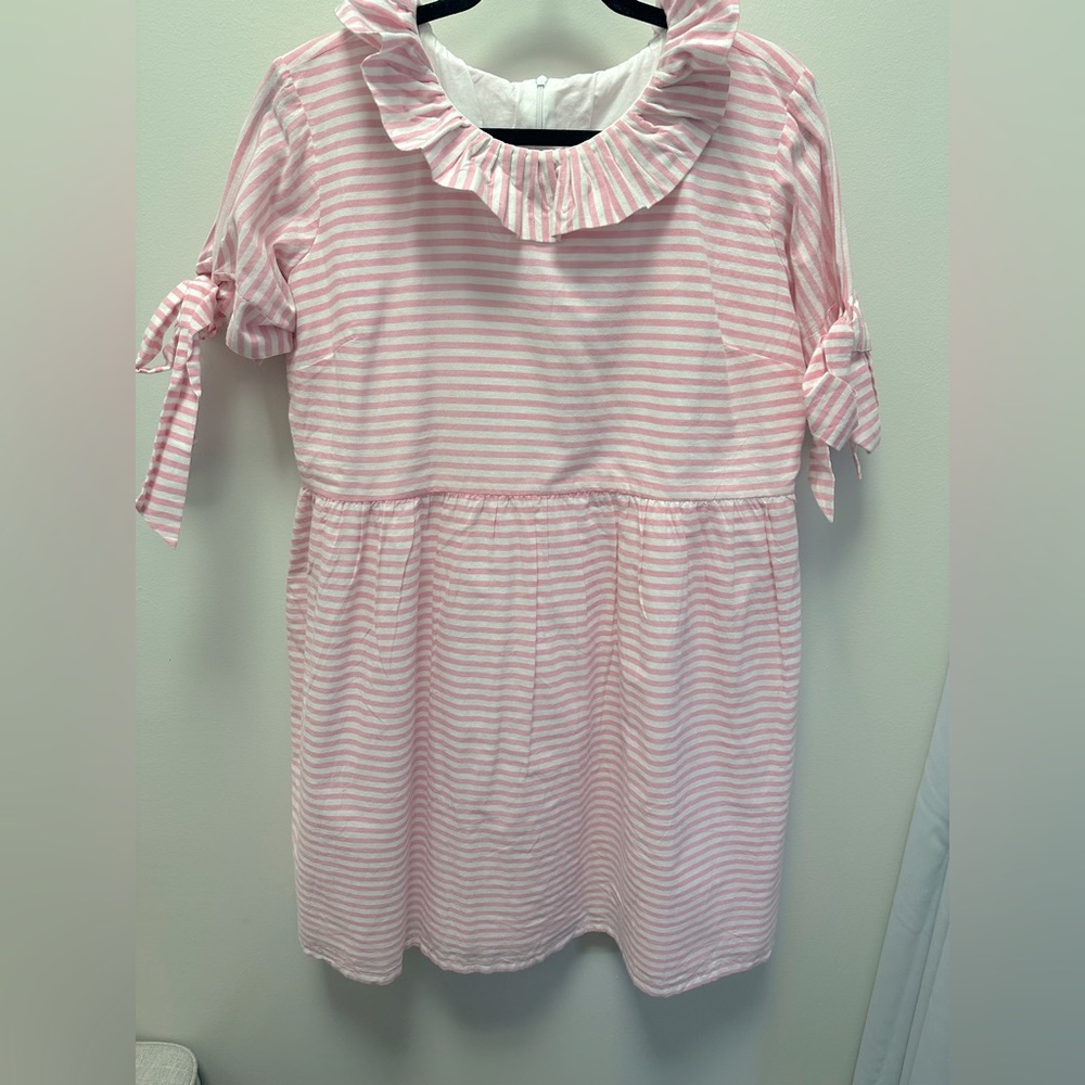 Baby pink and white striped dress with bow on sleeves size XL